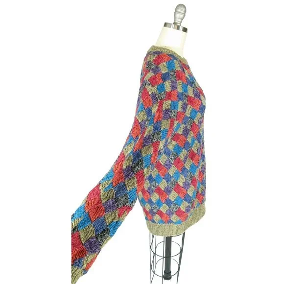 Vtg Northern Isles Size M Chunky Hand Knit Cotton Blend Diamond Tunic Sweater - Picture 2 of 4